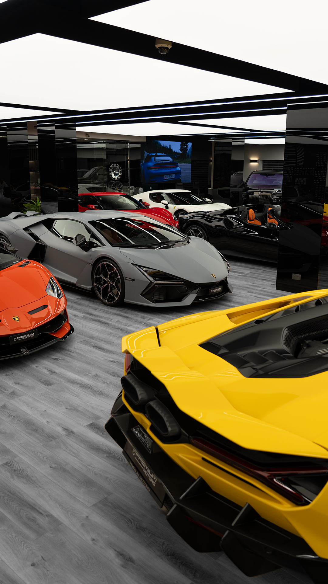 Lamborghini collection inside the Premium Motors showroom