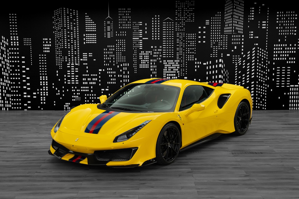 2020 Ferrari 488 Pista in Yellow — front three-quarter view