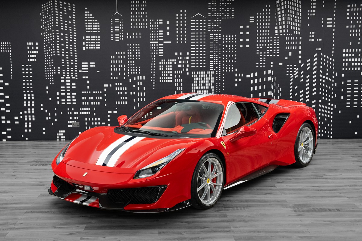2019 Ferrari 488 Pista in Red — front three-quarter view