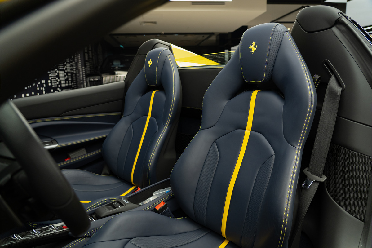 Used 2023 Ferrari F8 Spider — Yellow / Blue interior for Sale in Dubai — gallery photograph 10