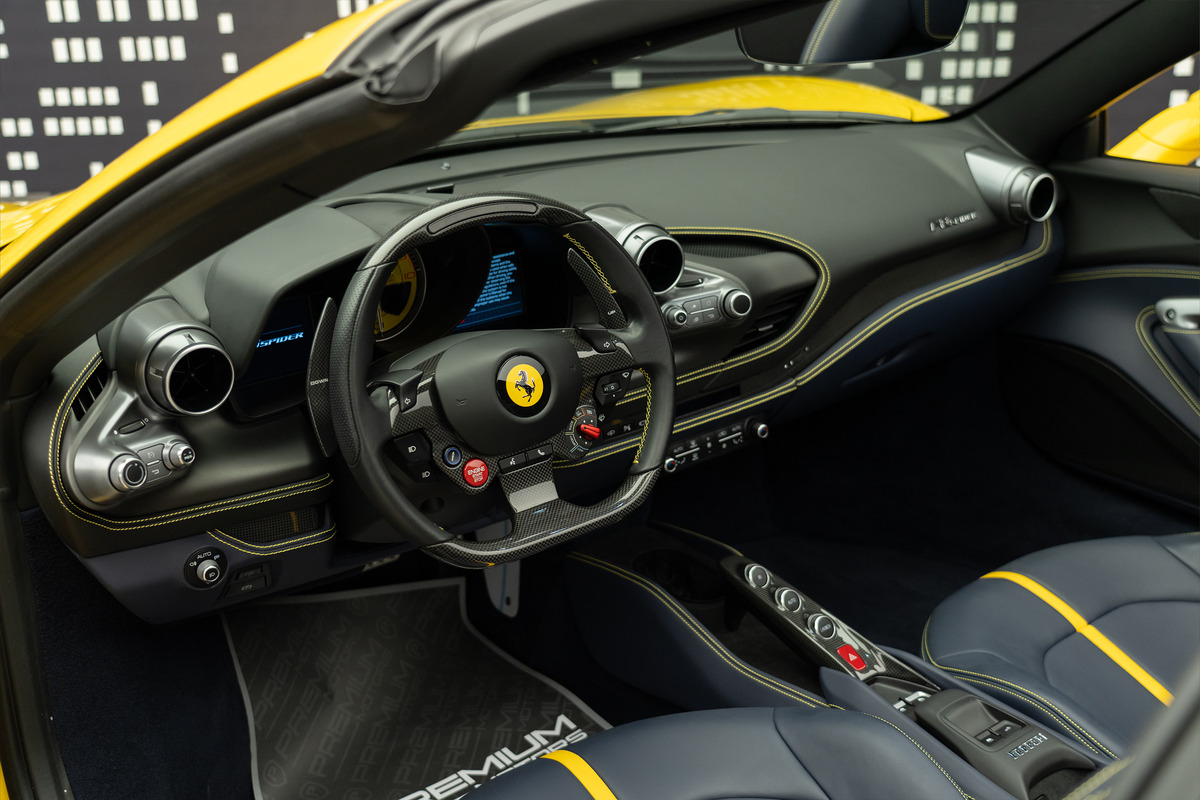Used 2023 Ferrari F8 Spider — Yellow / Blue interior for Sale in Dubai — gallery photograph 11