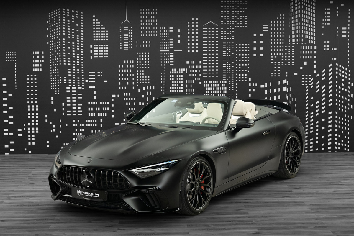 2022 Mercedes-AMG SL 55 4MATIC+ in Black — front three-quarter view